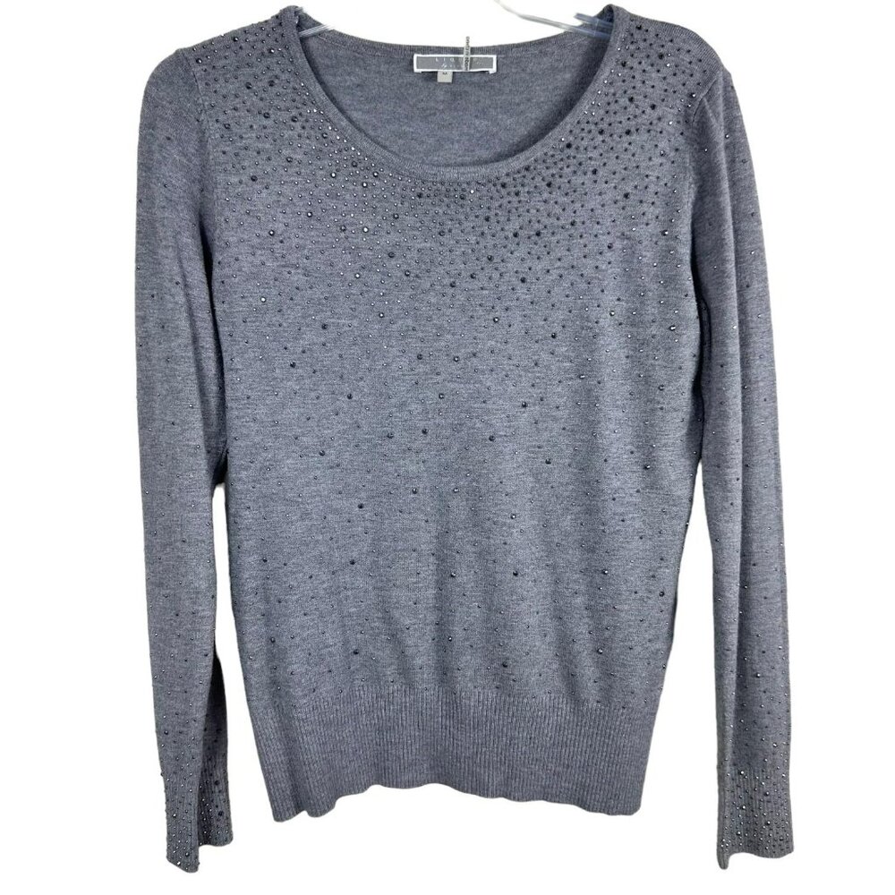 Liquid By Sioni Women's Gray Long Sleeve Bling‎ Sweater Size Medium